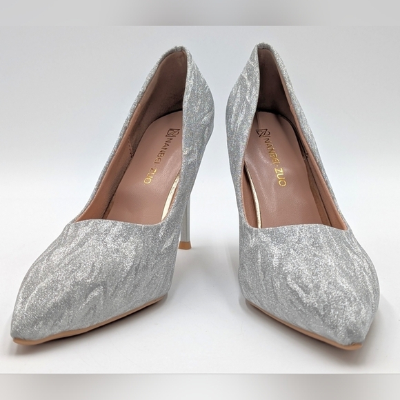 Nanbein Zou Silver Microfiber Leather Stiletto Elegant Heels Women US 9 EU 42 - Picture 14 of 14